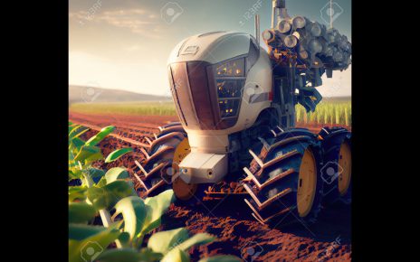 254909914 robot farming harvesting agricultural products in crop field innovative futuristics technology and